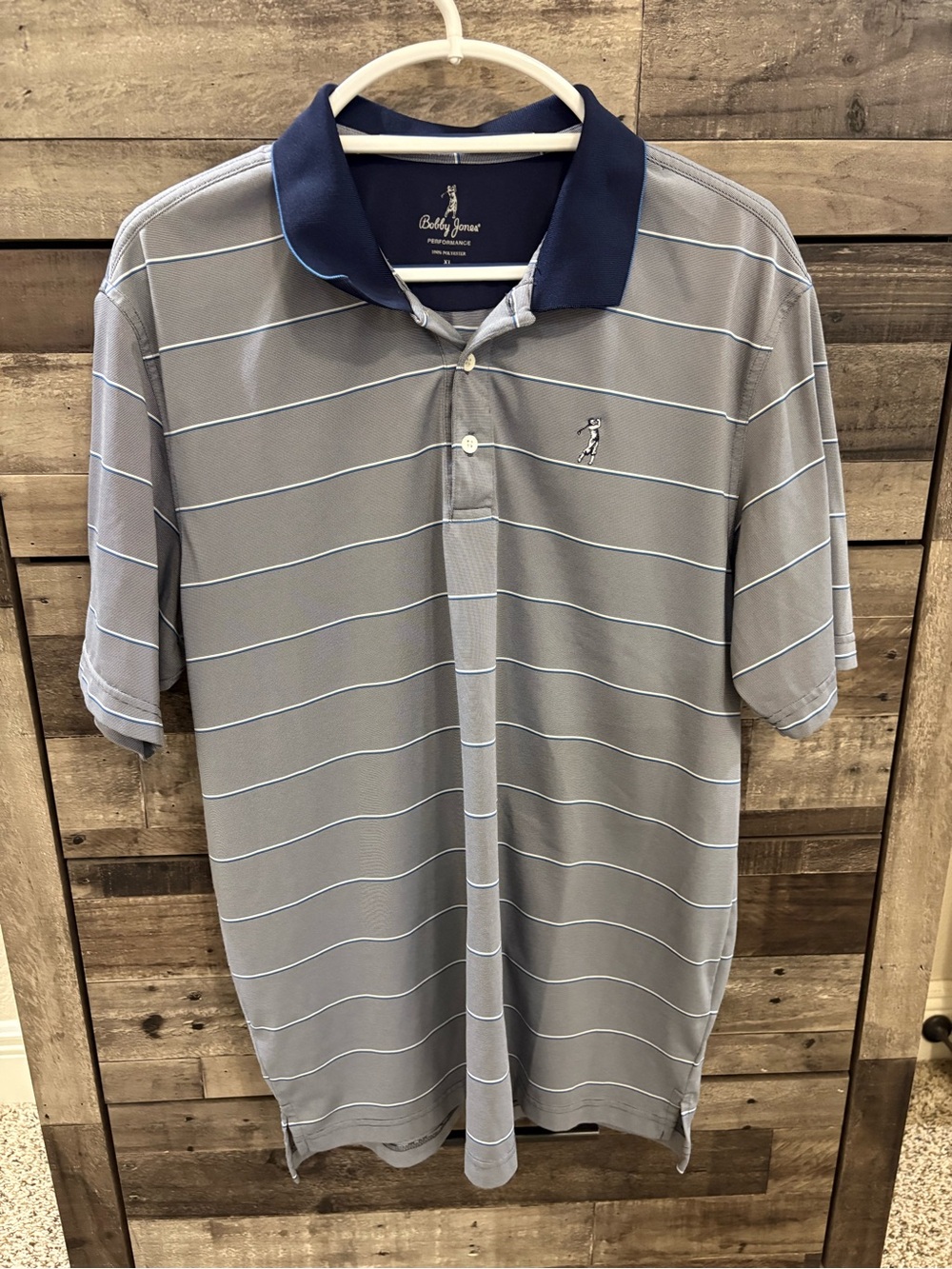 Bobby Jones Men’s Golf Polo XL Gray + Blue Stripe